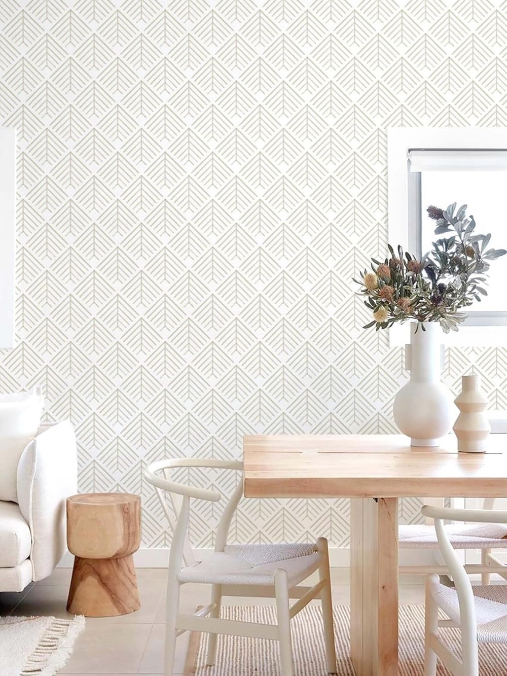 Boho Neutral Geometric Peel-and-Stick Wallpaper - White & Beige NWT